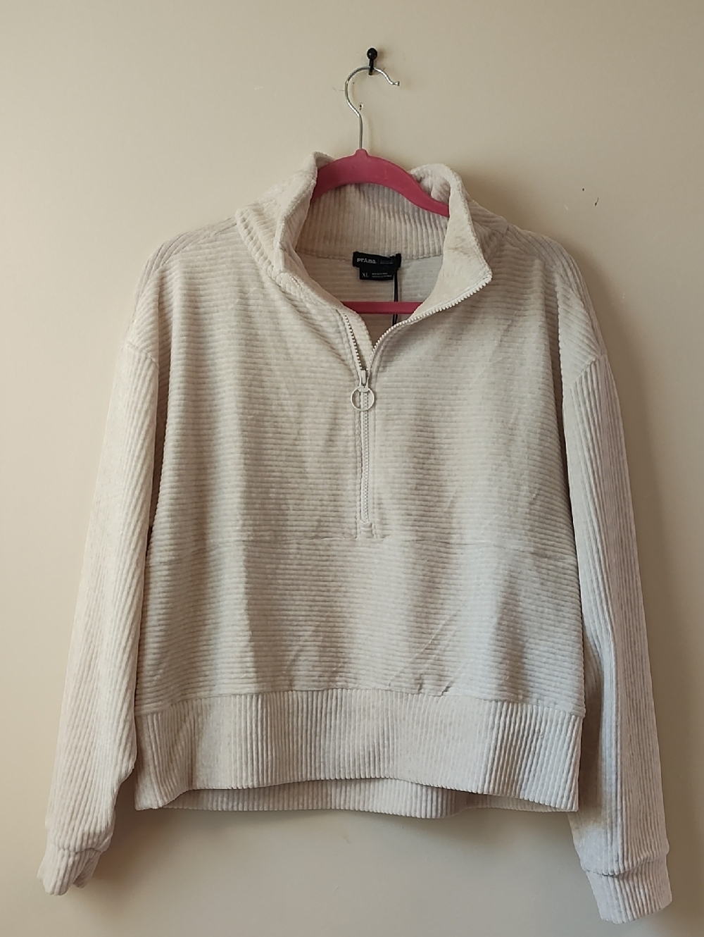 Prana Cream Ribbed Quarter-Zip Pullover.